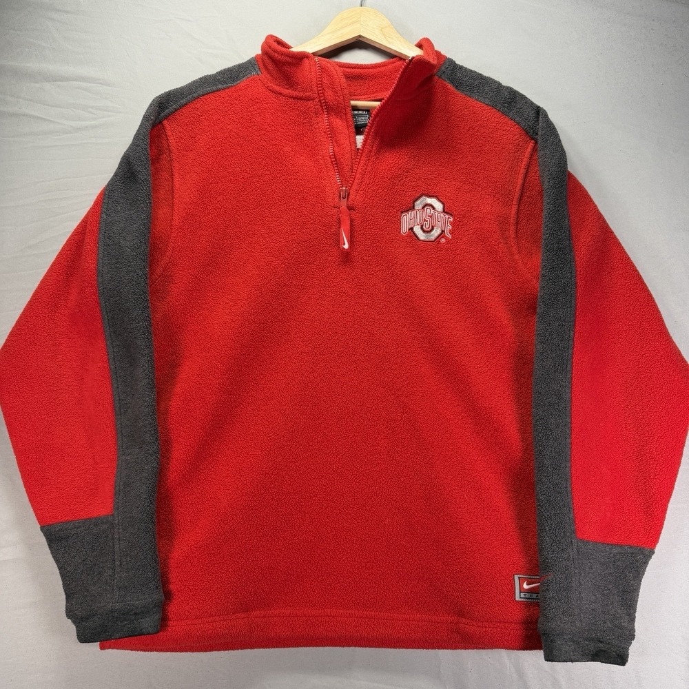 Vintage Nike Team Ohio State 1/4 Zip Pullover Sweatshirt Youth Large Red Fleece